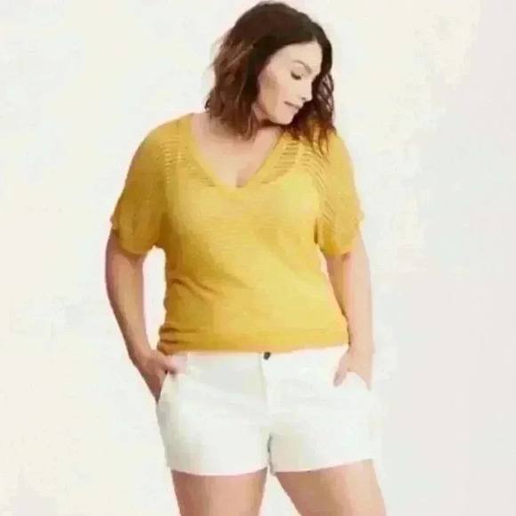 Torrid Yellow Open Shoulder Knit Short Sleeve Top 3 3X 22/24 - Picture 1 of 7
